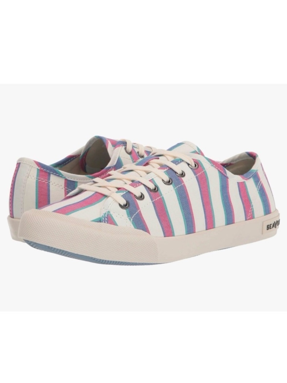 SeaVees Monterey Sneaker Size 8.5 Pink Blue NEW Vacation‎ Stripe Pinpoint Cotton
